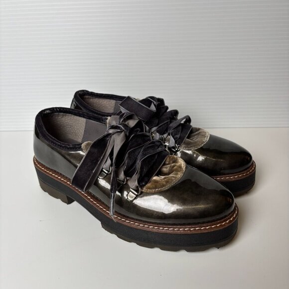 Salonissimos Women Chunky Oxford Sz 6.5-7 US Y2K Velvet Laces Fairy Grunge Goth - Picture 1 of 12